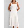 imagePRETTYGARDEN Spring Dresses for Women 2026 Summer Casual Sleeveless Square Neck A Line Knit Pleated Midi Cocktail Party DressWhite