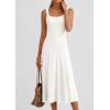 imagePRETTYGARDEN Spring Dresses for Women 2026 Summer Casual Sleeveless Square Neck A Line Knit Pleated Midi Cocktail Party DressWhite