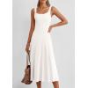 imagePRETTYGARDEN Spring Dresses for Women 2026 Summer Casual Sleeveless Square Neck A Line Knit Pleated Midi Cocktail Party DressWhite