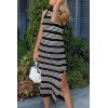 imagePRETTYGARDEN Summer Dresses for Women 2026 Casual Sleeveless Hollow Out Knit Side Slit Striped Beach Vacation Midi DressBlack