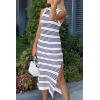 imagePRETTYGARDEN Summer Dresses for Women 2026 Casual Sleeveless Hollow Out Knit Side Slit Striped Beach Vacation Midi DressStriped White Navy