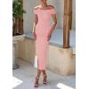 imagePRETTYGARDEN Summer Dresses for Women Formal Off The Shoulder Midi Bodycon Ribbed Knit Spring Wedding Guest DressPink