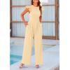 imagePRETTYGARDEN Summer Jumpsuits for Women Dressy 2026 Fashion Ruffle Cap Sleeve Romper Crew Neck Rib Knit One Piece OutfitsApricot