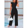 imagePRETTYGARDEN Summer Jumpsuits for Women Dressy 2026 Fashion Ruffle Cap Sleeve Romper Crew Neck Rib Knit One Piece OutfitsBlack