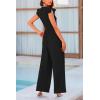 imagePRETTYGARDEN Summer Jumpsuits for Women Dressy 2026 Fashion Ruffle Cap Sleeve Romper Crew Neck Rib Knit One Piece OutfitsBlack