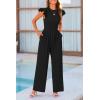 imagePRETTYGARDEN Summer Jumpsuits for Women Dressy 2026 Fashion Ruffle Cap Sleeve Romper Crew Neck Rib Knit One Piece OutfitsBlack