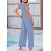 imagePRETTYGARDEN Summer Jumpsuits for Women Dressy 2026 Fashion Ruffle Cap Sleeve Romper Crew Neck Rib Knit One Piece OutfitsBlue Grey
