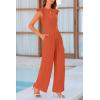 imagePRETTYGARDEN Summer Jumpsuits for Women Dressy 2026 Fashion Ruffle Cap Sleeve Romper Crew Neck Rib Knit One Piece OutfitsBrick Red