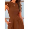 imagePRETTYGARDEN Summer Jumpsuits for Women Dressy 2026 Fashion Ruffle Cap Sleeve Romper Crew Neck Rib Knit One Piece OutfitsCoffee
