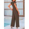 imagePRETTYGARDEN Summer Jumpsuits for Women Dressy 2026 Fashion Ruffle Cap Sleeve Romper Crew Neck Rib Knit One Piece OutfitsDark Brown