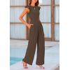imagePRETTYGARDEN Summer Jumpsuits for Women Dressy 2026 Fashion Ruffle Cap Sleeve Romper Crew Neck Rib Knit One Piece OutfitsDark Brown