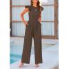 imagePRETTYGARDEN Summer Jumpsuits for Women Dressy 2026 Fashion Ruffle Cap Sleeve Romper Crew Neck Rib Knit One Piece OutfitsDark Brown