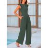 imagePRETTYGARDEN Summer Jumpsuits for Women Dressy 2026 Fashion Ruffle Cap Sleeve Romper Crew Neck Rib Knit One Piece OutfitsDark Green