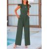 imagePRETTYGARDEN Summer Jumpsuits for Women Dressy 2026 Fashion Ruffle Cap Sleeve Romper Crew Neck Rib Knit One Piece OutfitsDark Green