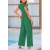 imagePRETTYGARDEN Summer Jumpsuits for Women Dressy 2026 Fashion Ruffle Cap Sleeve Romper Crew Neck Rib Knit One Piece OutfitsGreen