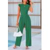 imagePRETTYGARDEN Summer Jumpsuits for Women Dressy 2026 Fashion Ruffle Cap Sleeve Romper Crew Neck Rib Knit One Piece OutfitsGreen