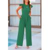 imagePRETTYGARDEN Summer Jumpsuits for Women Dressy 2026 Fashion Ruffle Cap Sleeve Romper Crew Neck Rib Knit One Piece OutfitsGreen