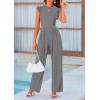 imagePRETTYGARDEN Summer Jumpsuits for Women Dressy 2026 Fashion Ruffle Cap Sleeve Romper Crew Neck Rib Knit One Piece OutfitsGrey