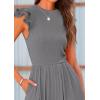 imagePRETTYGARDEN Summer Jumpsuits for Women Dressy 2026 Fashion Ruffle Cap Sleeve Romper Crew Neck Rib Knit One Piece OutfitsGrey