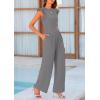 imagePRETTYGARDEN Summer Jumpsuits for Women Dressy 2026 Fashion Ruffle Cap Sleeve Romper Crew Neck Rib Knit One Piece OutfitsGrey