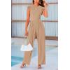 imagePRETTYGARDEN Summer Jumpsuits for Women Dressy 2026 Fashion Ruffle Cap Sleeve Romper Crew Neck Rib Knit One Piece OutfitsKhaki