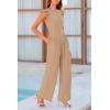 imagePRETTYGARDEN Summer Jumpsuits for Women Dressy 2026 Fashion Ruffle Cap Sleeve Romper Crew Neck Rib Knit One Piece OutfitsKhaki
