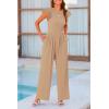 imagePRETTYGARDEN Summer Jumpsuits for Women Dressy 2026 Fashion Ruffle Cap Sleeve Romper Crew Neck Rib Knit One Piece OutfitsKhaki