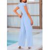 imagePRETTYGARDEN Summer Jumpsuits for Women Dressy 2026 Fashion Ruffle Cap Sleeve Romper Crew Neck Rib Knit One Piece OutfitsLight Blue