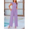 imagePRETTYGARDEN Summer Jumpsuits for Women Dressy 2026 Fashion Ruffle Cap Sleeve Romper Crew Neck Rib Knit One Piece OutfitsLight Purple