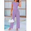 imagePRETTYGARDEN Summer Jumpsuits for Women Dressy 2026 Fashion Ruffle Cap Sleeve Romper Crew Neck Rib Knit One Piece OutfitsLight Purple