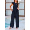 imagePRETTYGARDEN Summer Jumpsuits for Women Dressy 2026 Fashion Ruffle Cap Sleeve Romper Crew Neck Rib Knit One Piece OutfitsNavy