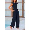 imagePRETTYGARDEN Summer Jumpsuits for Women Dressy 2026 Fashion Ruffle Cap Sleeve Romper Crew Neck Rib Knit One Piece OutfitsNavy