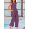 imagePRETTYGARDEN Summer Jumpsuits for Women Dressy 2026 Fashion Ruffle Cap Sleeve Romper Crew Neck Rib Knit One Piece OutfitsPurple Grey