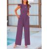 imagePRETTYGARDEN Summer Jumpsuits for Women Dressy 2026 Fashion Ruffle Cap Sleeve Romper Crew Neck Rib Knit One Piece OutfitsPurple Grey