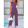 imagePRETTYGARDEN Summer Jumpsuits for Women Dressy 2026 Fashion Ruffle Cap Sleeve Romper Crew Neck Rib Knit One Piece OutfitsPurple Grey