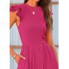 imagePRETTYGARDEN Summer Jumpsuits for Women Dressy 2026 Fashion Ruffle Cap Sleeve Romper Crew Neck Rib Knit One Piece OutfitsRose Red
