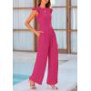 imagePRETTYGARDEN Summer Jumpsuits for Women Dressy 2026 Fashion Ruffle Cap Sleeve Romper Crew Neck Rib Knit One Piece OutfitsRose Red