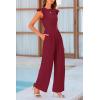 imagePRETTYGARDEN Summer Jumpsuits for Women Dressy 2026 Fashion Ruffle Cap Sleeve Romper Crew Neck Rib Knit One Piece OutfitsWine Red