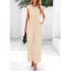 imagePRETTYGARDEN Summer Jumpsuits for Women Dressy 2026 Ribbed Cap Sleeve Wide Leg Pants Rompers Elegant Casual One Piece OutfitsApricot