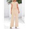 imagePRETTYGARDEN Summer Jumpsuits for Women Dressy 2026 Ribbed Cap Sleeve Wide Leg Pants Rompers Elegant Casual One Piece OutfitsApricot