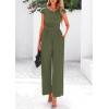 imagePRETTYGARDEN Summer Jumpsuits for Women Dressy 2026 Ribbed Cap Sleeve Wide Leg Pants Rompers Elegant Casual One Piece OutfitsArmy Green