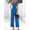 imagePRETTYGARDEN Summer Jumpsuits for Women Dressy 2026 Ribbed Cap Sleeve Wide Leg Pants Rompers Elegant Casual One Piece OutfitsBlue