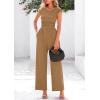 imagePRETTYGARDEN Summer Jumpsuits for Women Dressy 2026 Ribbed Cap Sleeve Wide Leg Pants Rompers Elegant Casual One Piece OutfitsCamel