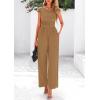 imagePRETTYGARDEN Summer Jumpsuits for Women Dressy 2026 Ribbed Cap Sleeve Wide Leg Pants Rompers Elegant Casual One Piece OutfitsCamel