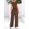 imagePRETTYGARDEN Summer Jumpsuits for Women Dressy 2026 Ribbed Cap Sleeve Wide Leg Pants Rompers Elegant Casual One Piece OutfitsCoffee