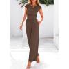 imagePRETTYGARDEN Summer Jumpsuits for Women Dressy 2026 Ribbed Cap Sleeve Wide Leg Pants Rompers Elegant Casual One Piece OutfitsCoffee