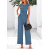 imagePRETTYGARDEN Summer Jumpsuits for Women Dressy 2026 Ribbed Cap Sleeve Wide Leg Pants Rompers Elegant Casual One Piece OutfitsGrey Blue