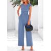 imagePRETTYGARDEN Summer Jumpsuits for Women Dressy 2026 Ribbed Cap Sleeve Wide Leg Pants Rompers Elegant Casual One Piece OutfitsLight Grey Blue