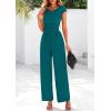 imagePRETTYGARDEN Summer Jumpsuits for Women Dressy 2026 Ribbed Cap Sleeve Wide Leg Pants Rompers Elegant Casual One Piece OutfitsMalachite Green