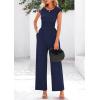 imagePRETTYGARDEN Summer Jumpsuits for Women Dressy 2026 Ribbed Cap Sleeve Wide Leg Pants Rompers Elegant Casual One Piece OutfitsNavy